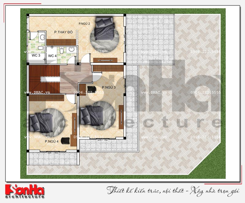 mẫu thiết kế bản vẽ tầng 2 biệt thự hiện đại diện tích 10x20m tại Quảng Ninh