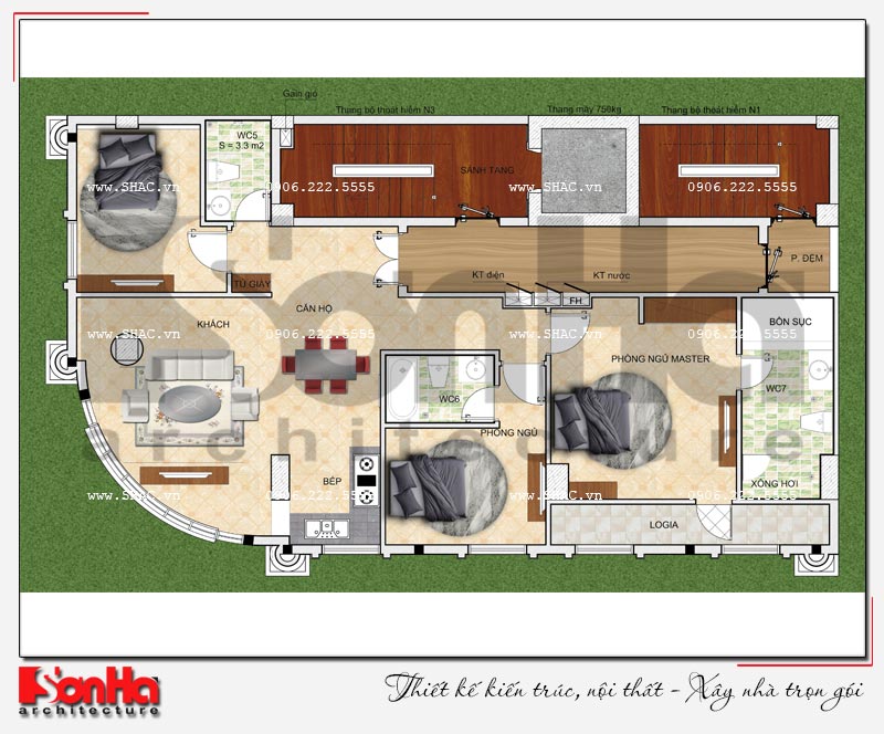 bản vẽ mặt bằng tầng 9 của khách sạn kết hợp căn hộ cho thuê tại đà nẵng