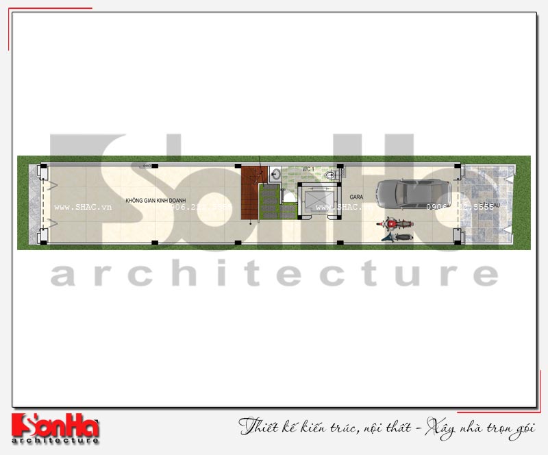 bản vẽ mặt bằng tầng 1 của nhà ống kiến trúc pháp tại sài gòn