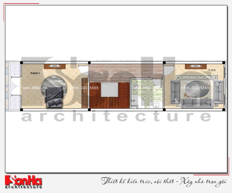 bản vẽ mặt bằng tầng 2 của nhà ống kiến trúc pháp tại hà nội