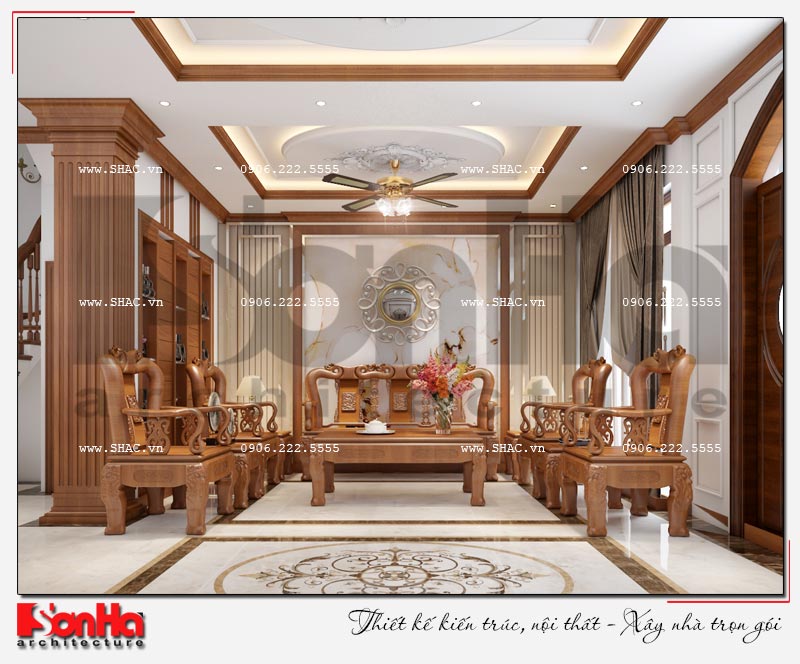 thiết kế phòng khách bằng gỗ đẹp cho biệt thự cao cấp