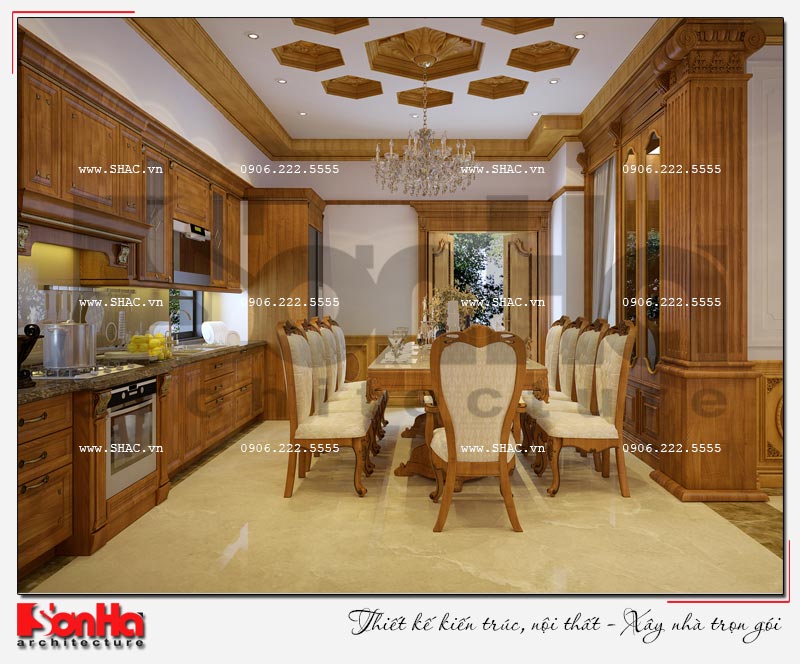 thiết kế nội thất phòng ăn bằng gỗ cao cấp cho biệt thự