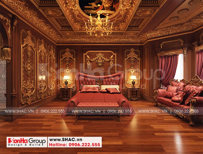 thiết kế nội thất phòng ngủ cổ điển xa hoa cho biệt thự lâu đài tại hà nội