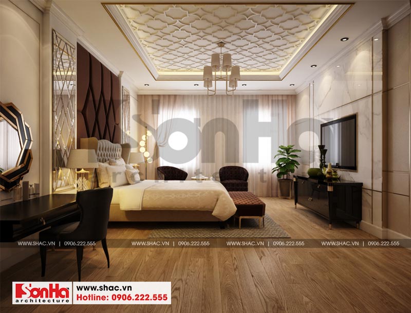 mẫu nội thất phòng ngủ tân cổ điển nhà phố liền kề mặt tiền 7,5m tại khu Shophouse Hạ Long - Quảng Ninh