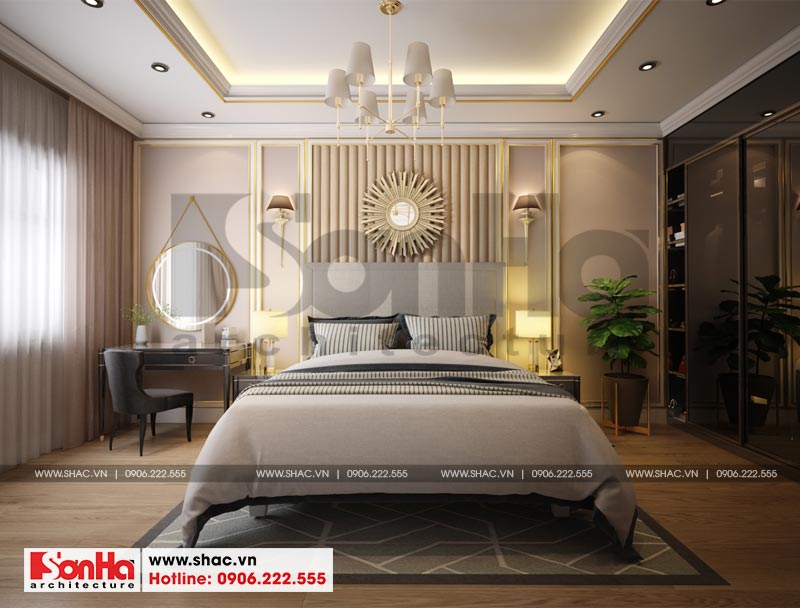 mẫu thiết kế phòng ngủ nội thất tân cổ điển nhà phố liền kề 4 tầng tại khu Shophouse Hạ Long - Quảng Ninh