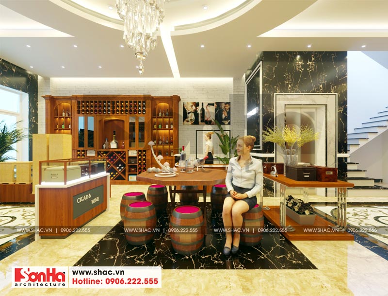 mẫu thiết kế nội thất showroom rượu tại tầng 1 nhà phố liền kề khu Shophouse Hạ Long - Quảng Ninh