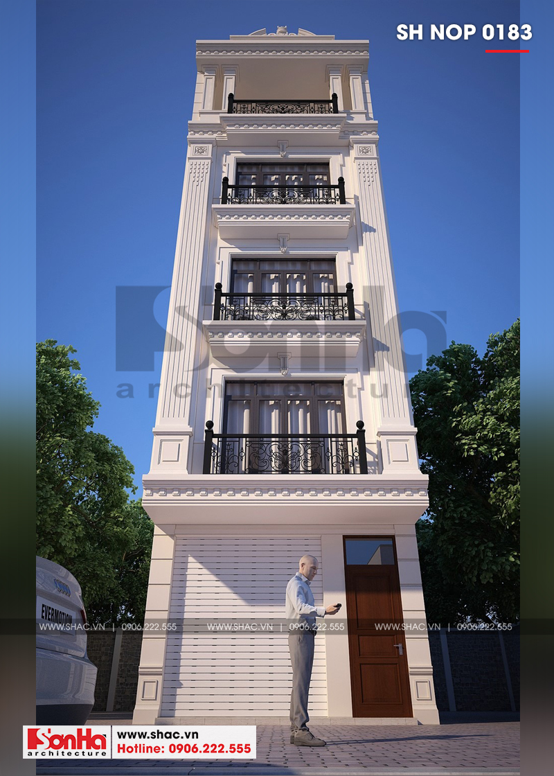 Mẫu thiết kế nhà ống tân cổ điển 5 tầng mặt tiền 5m tại Quảng Ninh 