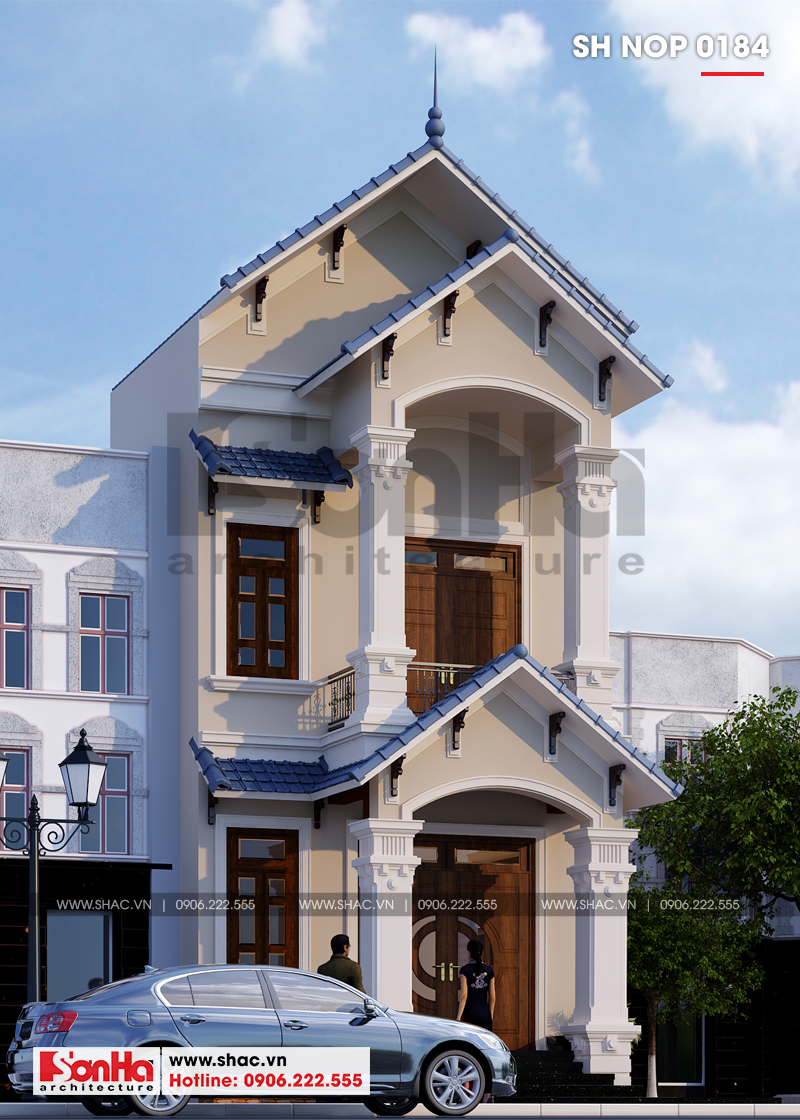 Mẫu thiết kế nhà ống 2 tầng mái thái phong cách tân cổ điển đẹp tại Phú Thọ  | NOP 0184 | Thiết Kế Nhà