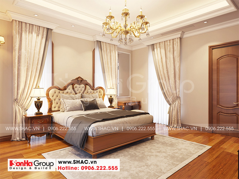 thiết kế nội thất phòng ngủ master 2 biệt thự phong cách tân cổ điển tại Vinhomes Imperia hải phòng
