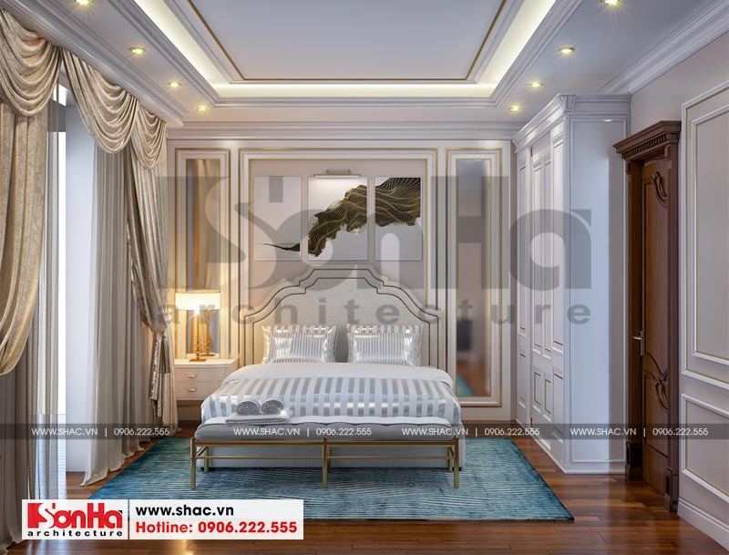 thiết kế nội thất phòng ngủ đẹp biệt thự 3 tầng tân cổ điển tại KĐT Vinhomes Hải Phòng