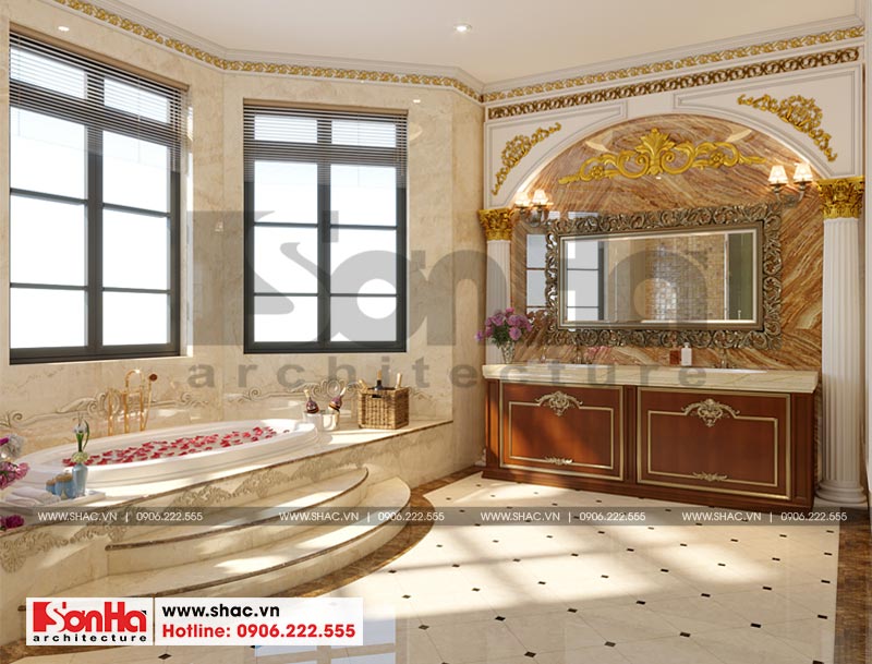 thiết kế nội thất phòng tắm biệt thự song lập 3 tầng mặt tiền 18m9 tại KĐT Vinhomes Hải Phòng