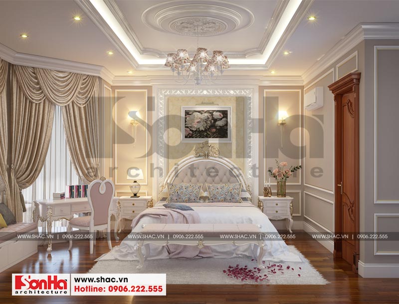 mẫu nội thất phòng ngủ tân cổ điển biệt thự song lập diện tích 272,3m2 tại KĐT Vinhomes Hải Phòng