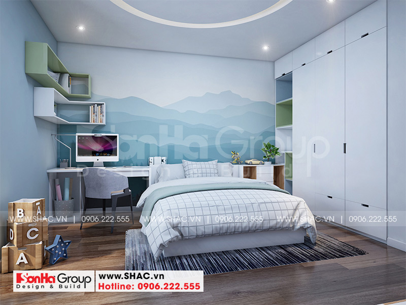 không gian nội thất phòng ngủ bé trai đẹp nhà phố 3 tầng tại KĐT Waterfront City Hải Phòng